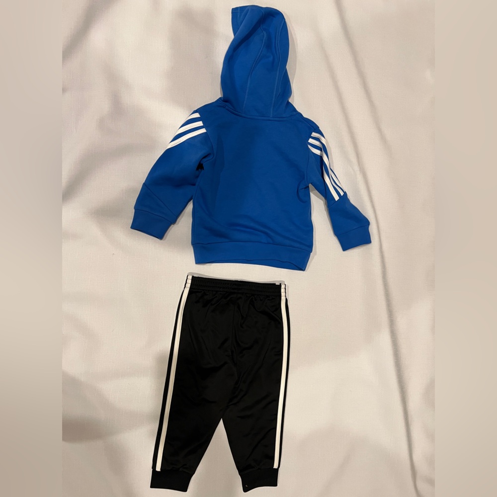 Adidas Kids Blue Hoodie and Black Joggers Set 2T Track Pants White Stripes - Picture 4 of 6